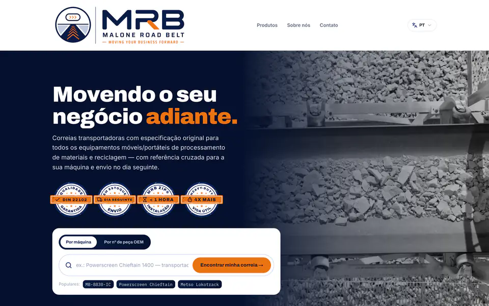 The Malone Road Belt home page in Portuguese
