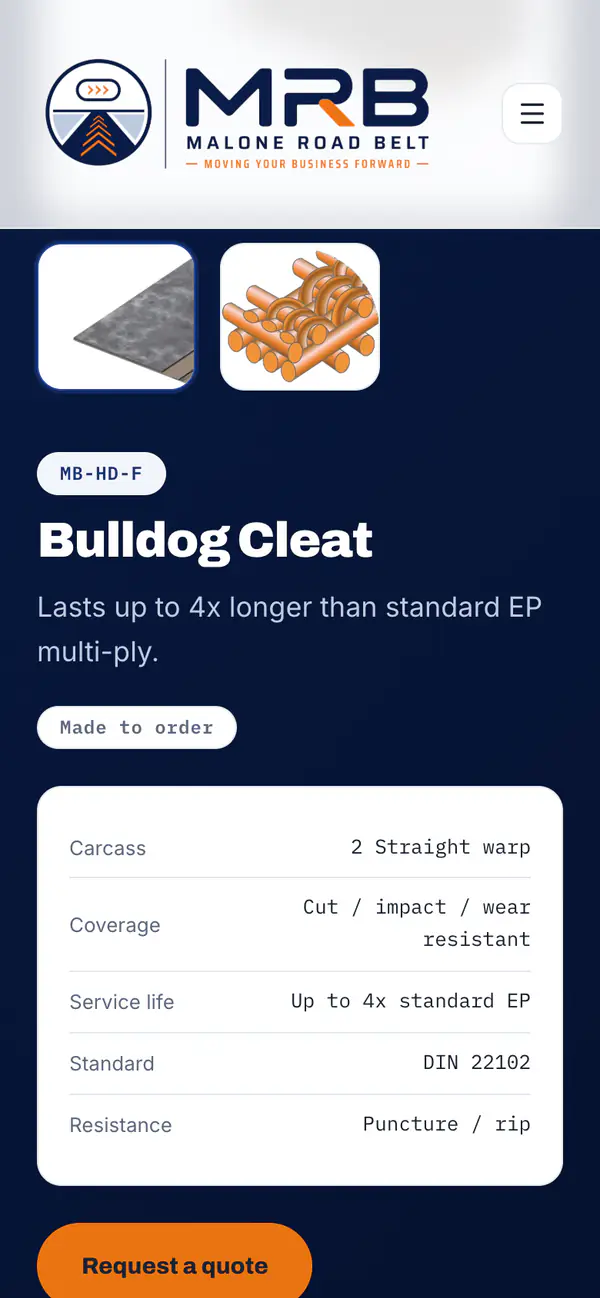 A Malone Road Belt product page on a phone
