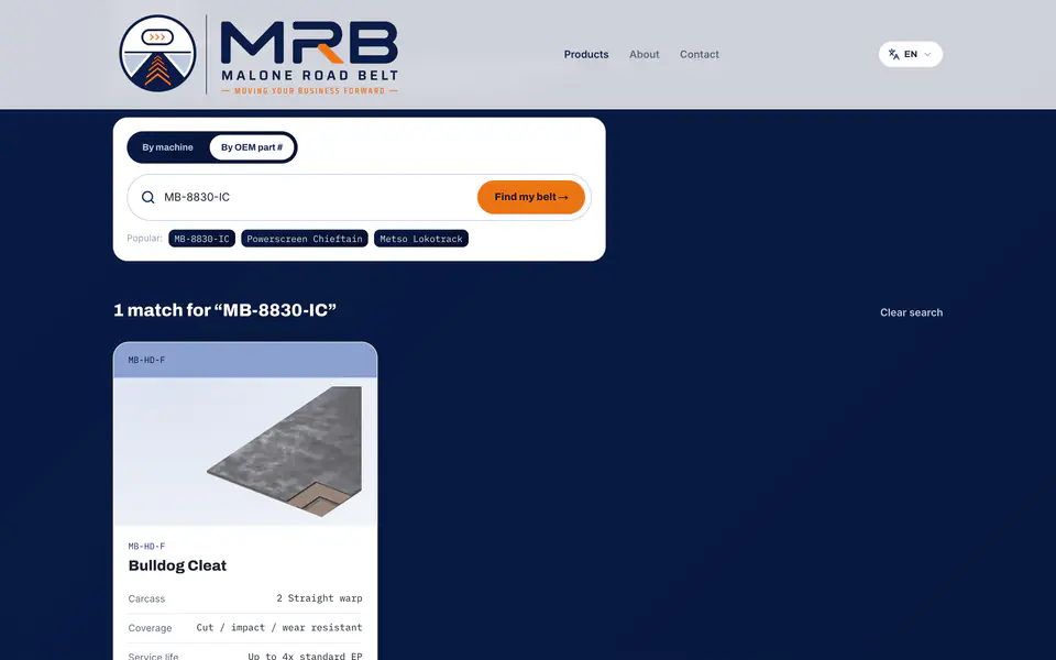 Belt search results by OEM part number on malonebelt.com